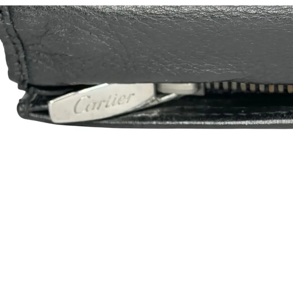 Cartier Black Leather Bifold Wallet – 12 Card Slots, Zip Coin Compartment